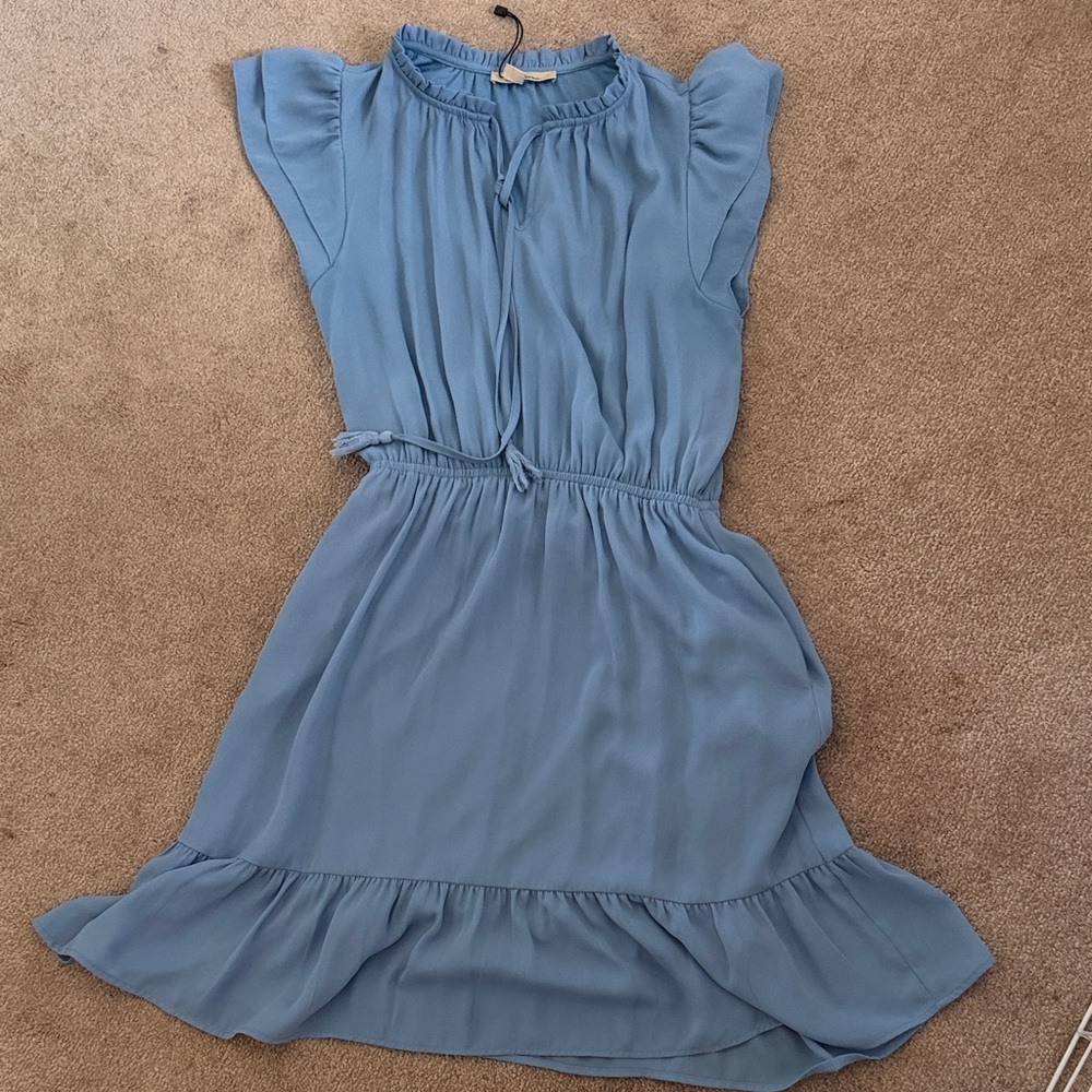 Light Blue Ruffle Hem Women's Dress
